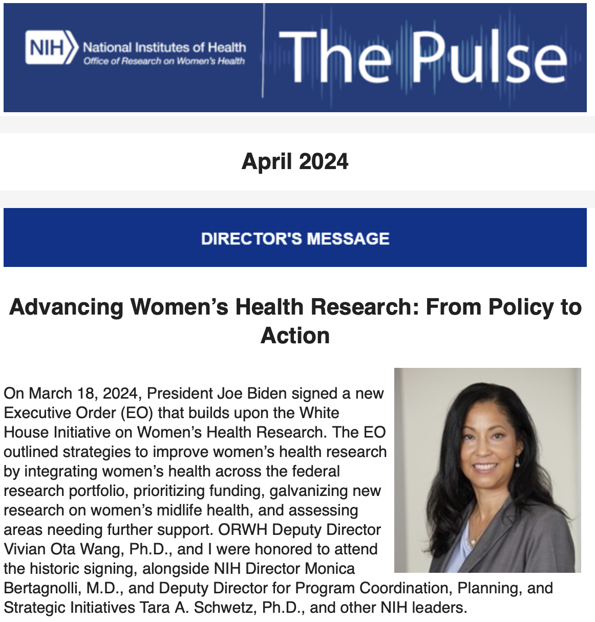 Graphic that shows The Pulse Newsletter for April 2024 and the Director's Message