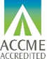 White triangle against a gradient background, fading from yellow-green to blue. Letters "ACCME" are below the triange. 