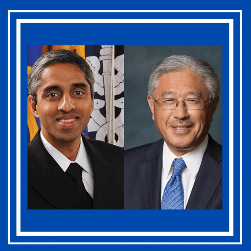 Headshots of Dr. Murthy (R) and Dr. Dzau (R)