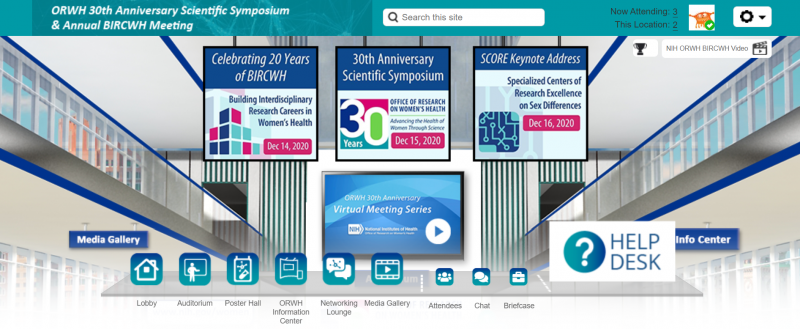A screenshot of ORWH's 30th anniversary virtual meeting series virtual environment.